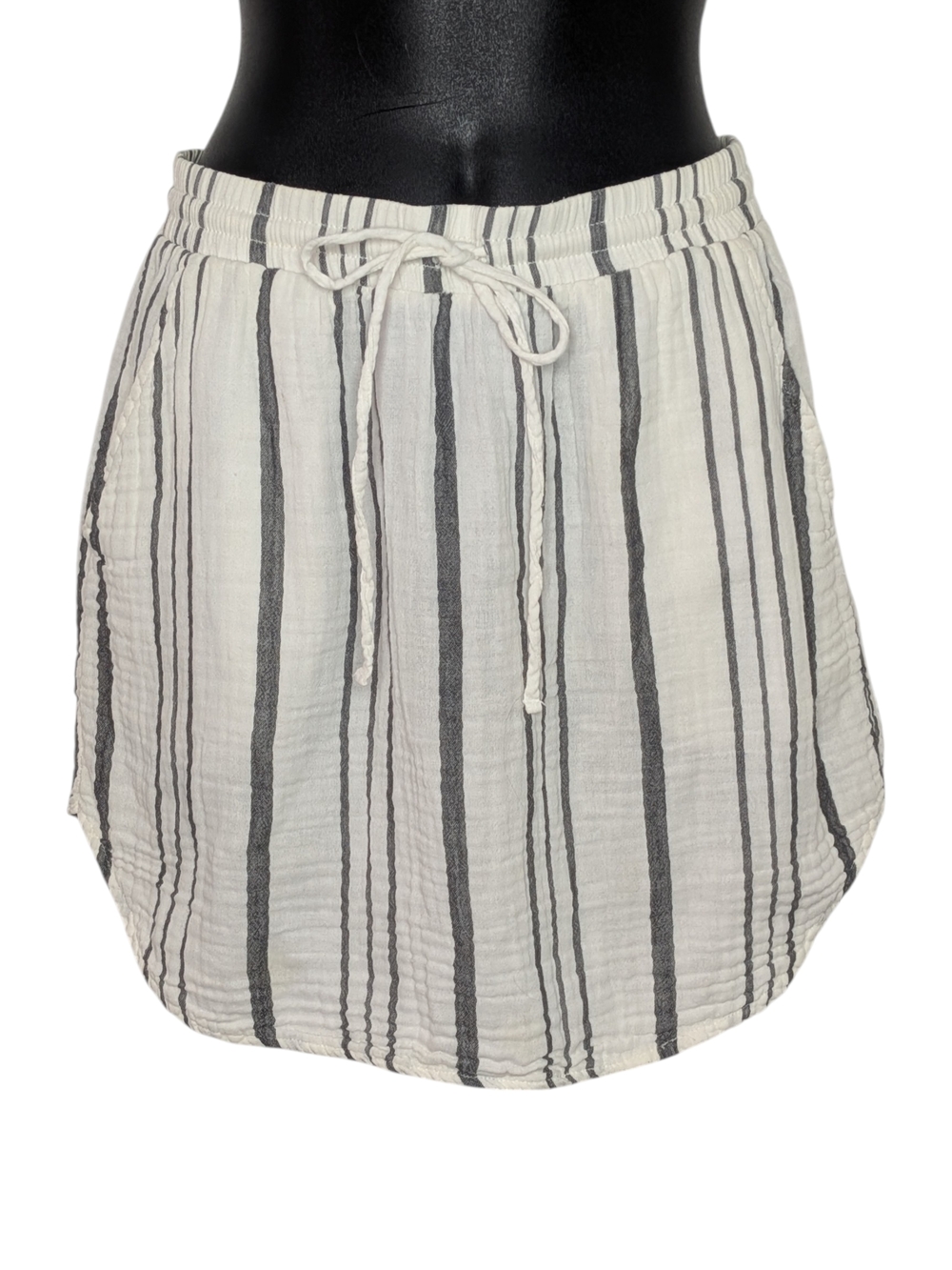 dylan Striped Drawstring 100% Cotton  Mini Skirt - White & Gray